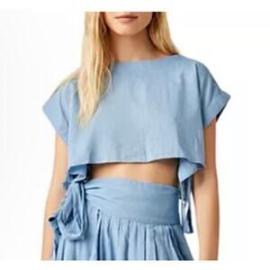 NWT- FREE PEOPLE x FREE EST Women’s Cropped Kimono Side Tie Blue Top large